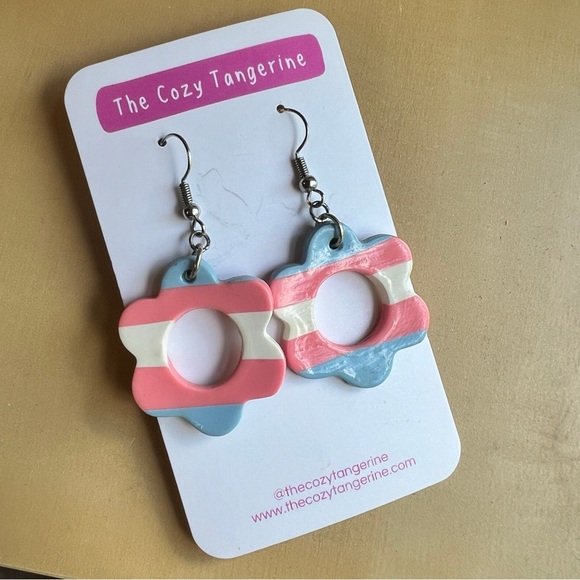 Trans Pride Flower Earrings - Picture 2 of 2